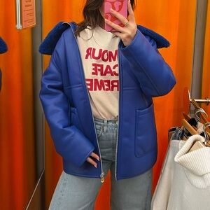 Mango faux blue leather coat